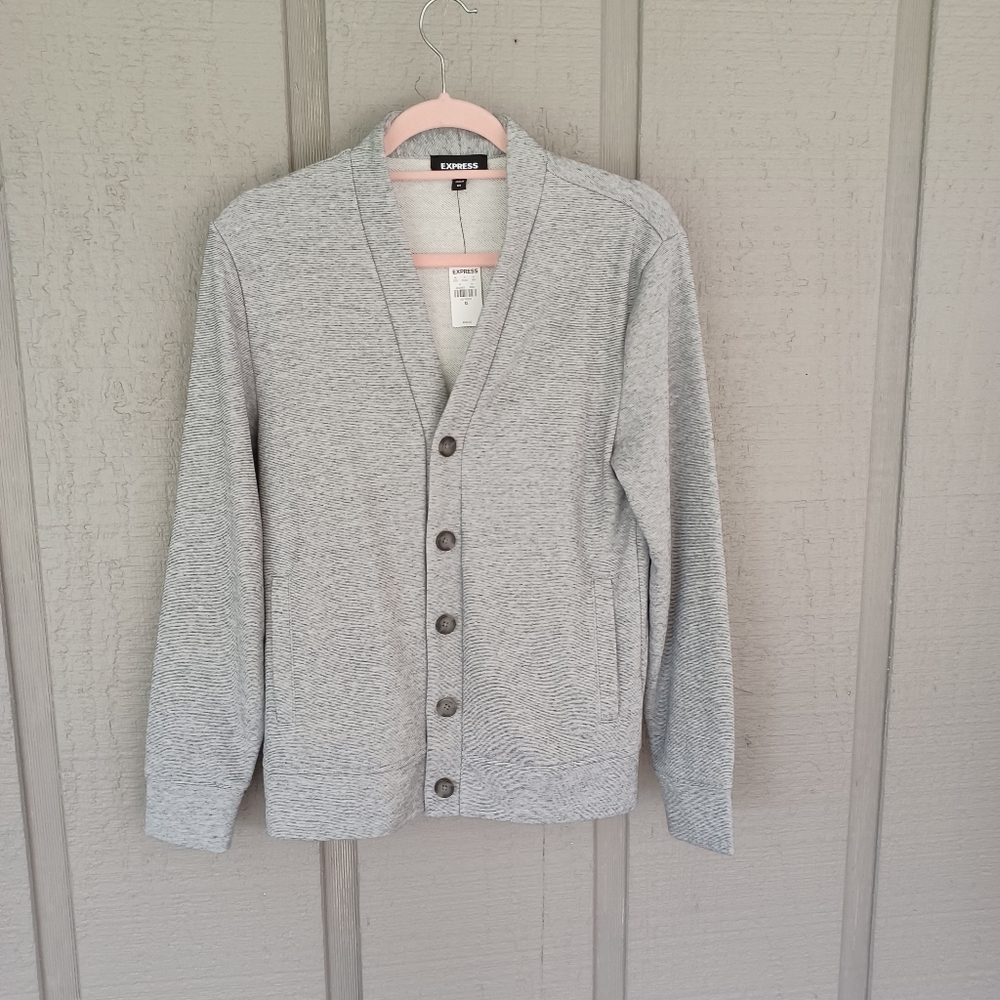 Express Knit Jacket Size XS Women Long Sleeve Pockets Cotton Blend Button V Neck